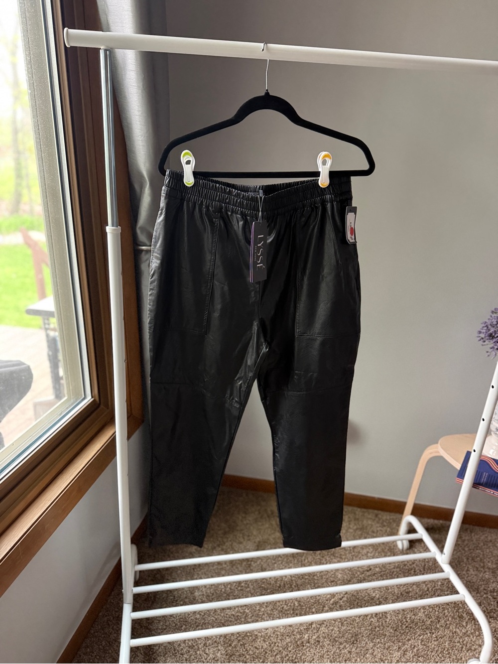 NWT Lysse Brisk Black Faux Leather Pull On Stretch Leggings Pants Size XL